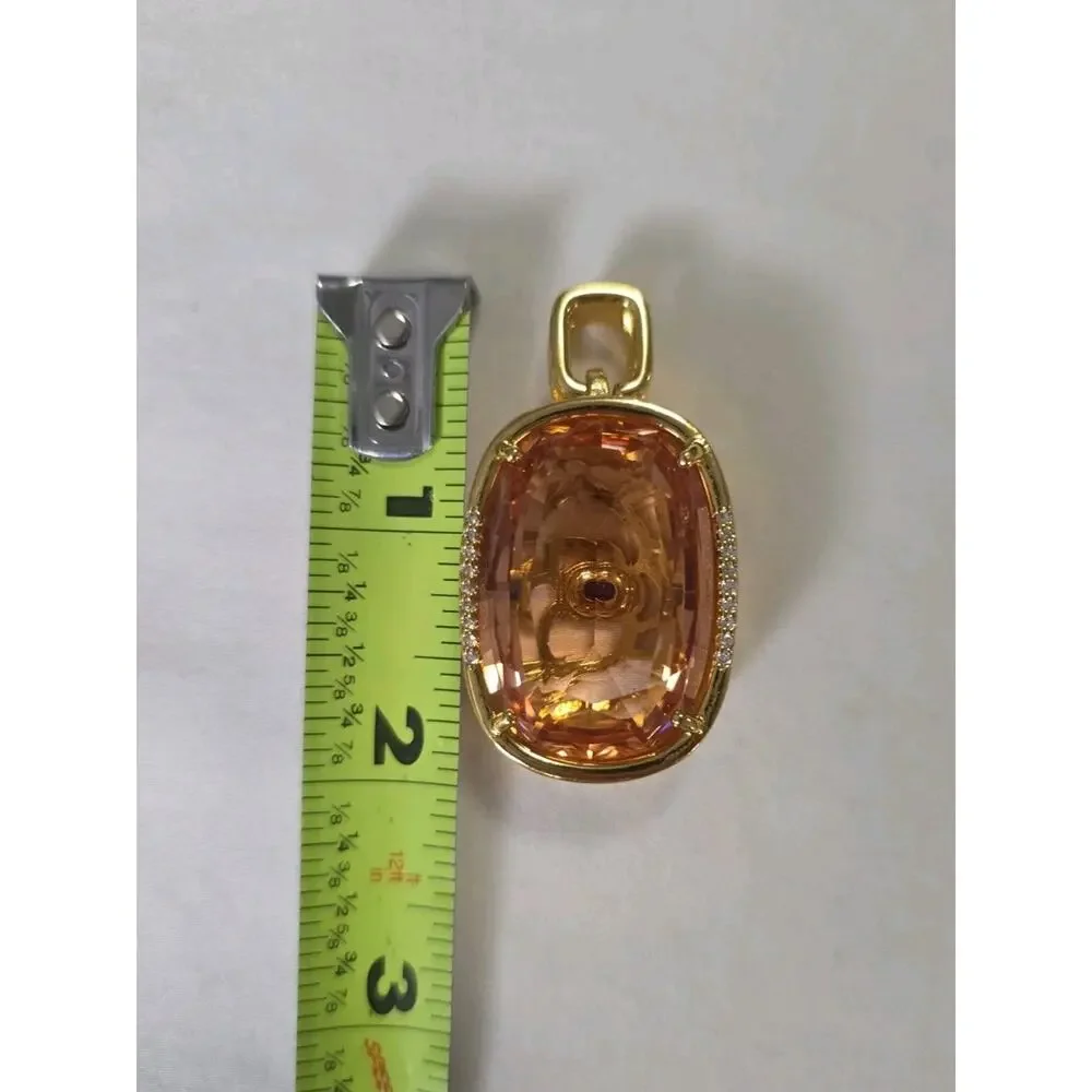 Large Light & Dark Pink Statement Pendant Reversible Floral Filigree Gold Tone
